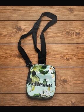 ellesse Tropical Print Green Crossbody Bag with Black Strap